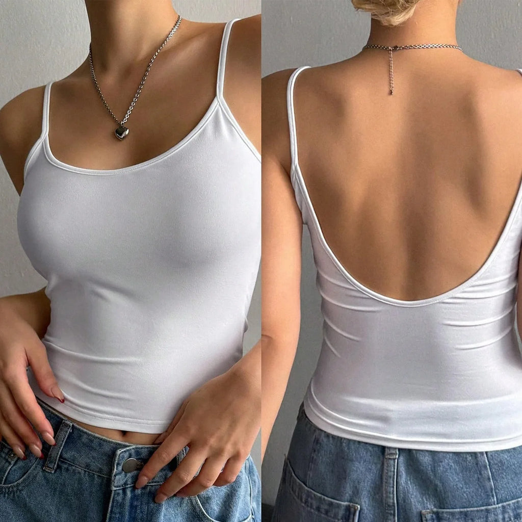 V-Neck Backless Camisole Tank Top — Sleeveless Slim Fit Vintage Y2K Tee