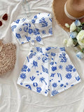 Women's summer casual beach style twisted front top and shorts two-piece set