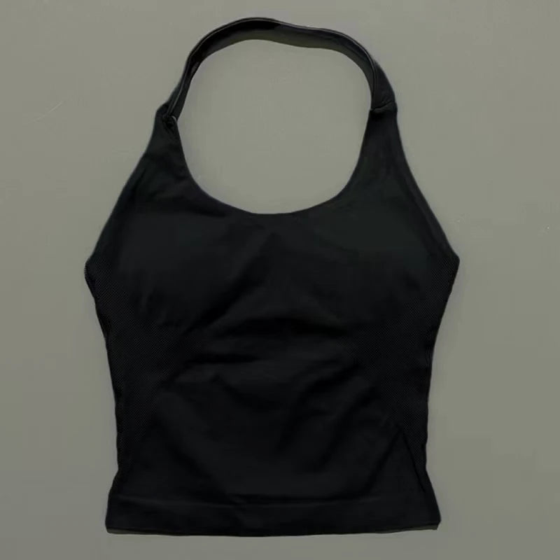 Seamless Longline Strappy Sports Tank — Halter Neck Ruched Backless Activewear Top