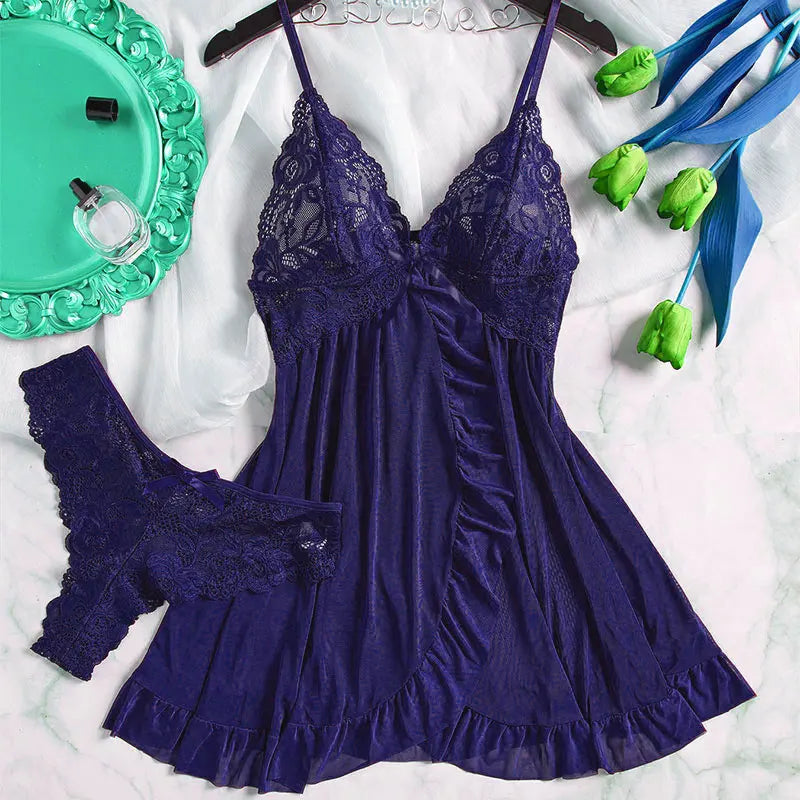 2 Pieces Women's Sleepshirts  Lingerie Soft V Neck Nightgown