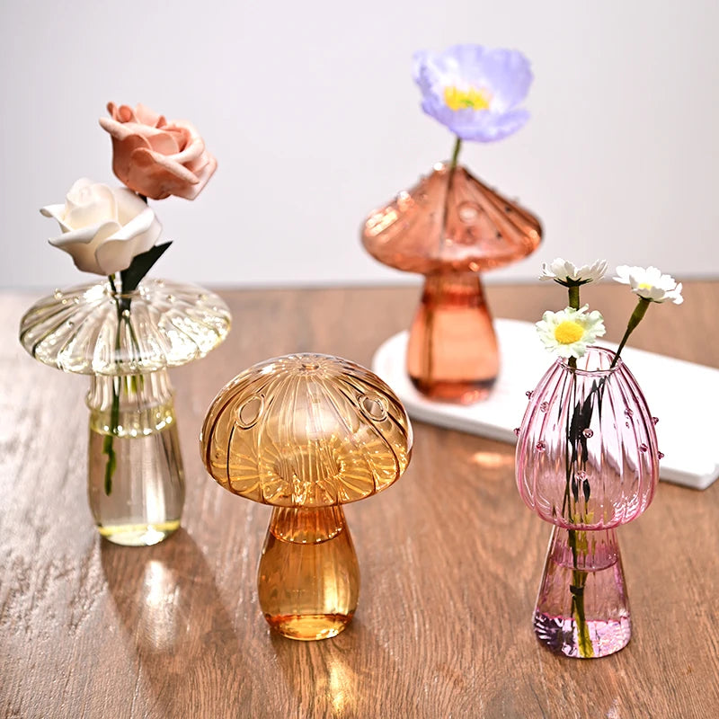 Mushroom Shaped Flower Vase Transparent Glass Vase