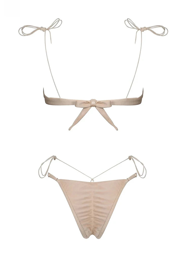 Stylish Women's Bikini High Waist Embroidery Backless Swimwear