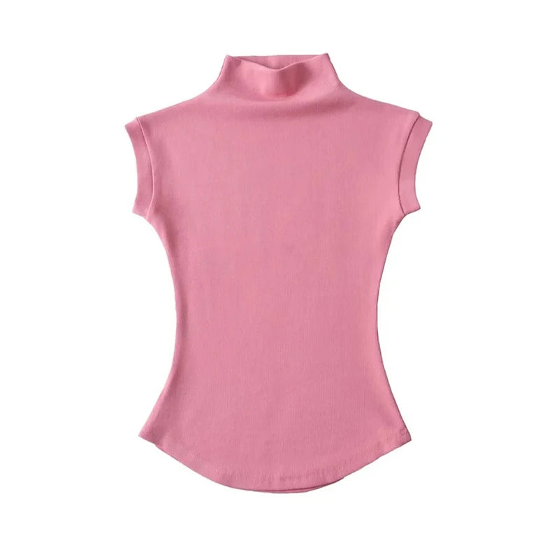 Women Summer Turtleneck Sleeveless Tops