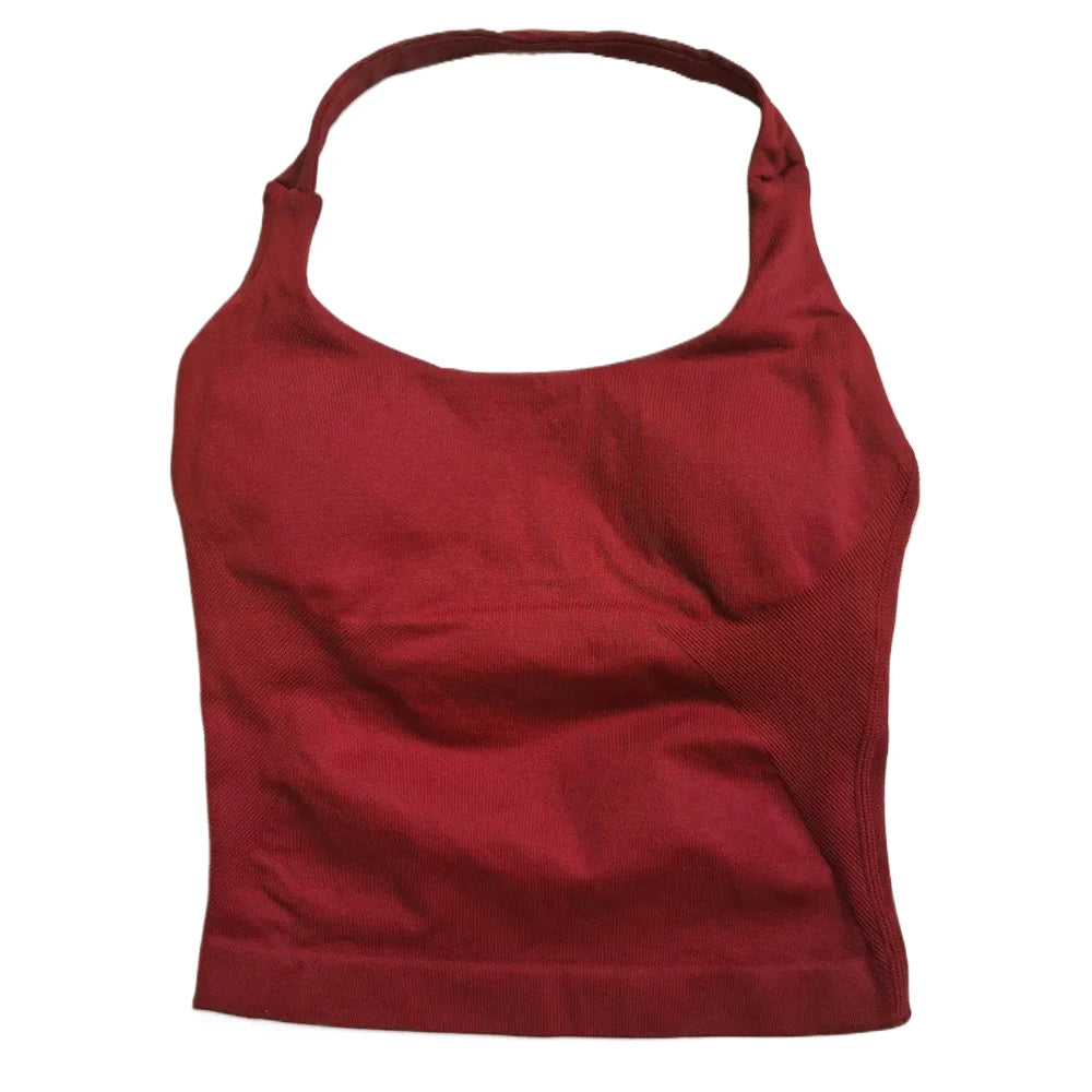 Women's Seamless Halter Tank Top — Padded Sports Bra Workout Vest