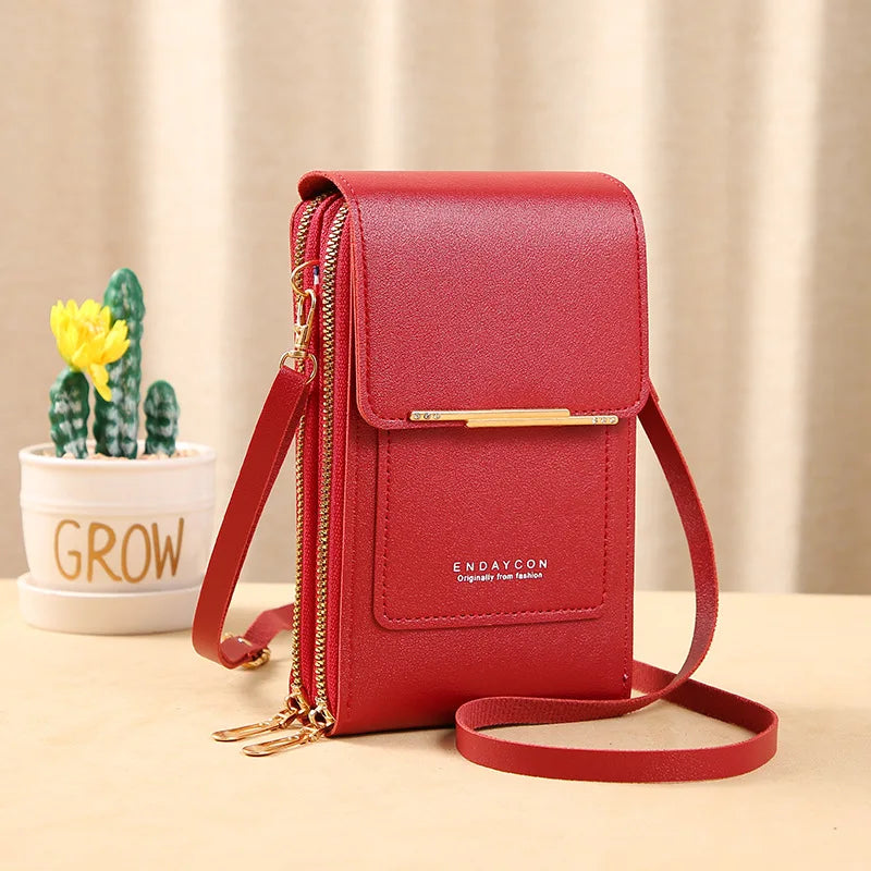 Women's PU Leather Organizer Wallet — Zipper Crossbody Purse with Card Slots
