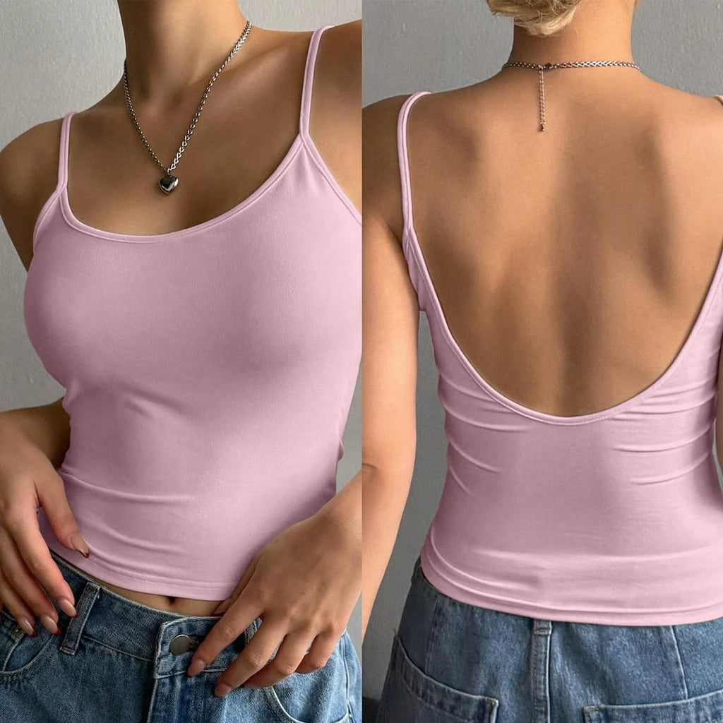 V-Neck Backless Camisole Tank Top — Sleeveless Slim Fit Vintage Y2K Tee