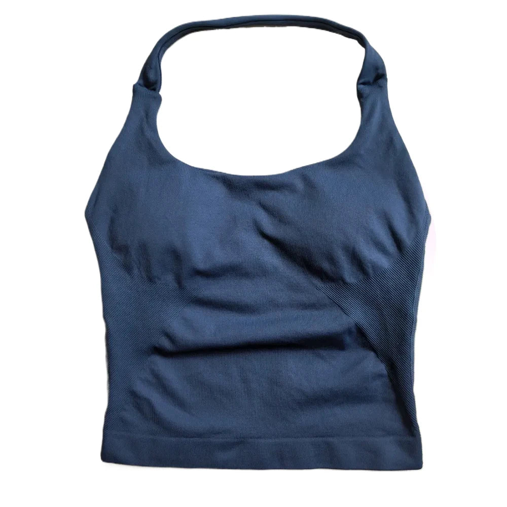 Women's Seamless Halter Tank Top — Padded Sports Bra Workout Vest