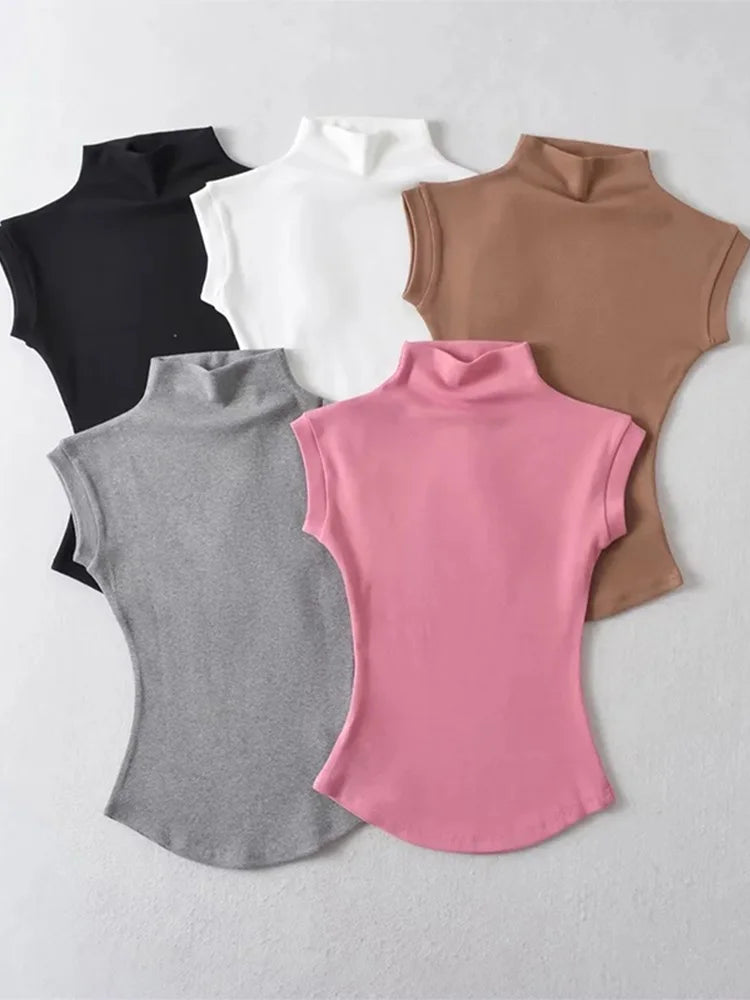 Women Summer Turtleneck Sleeveless Tops