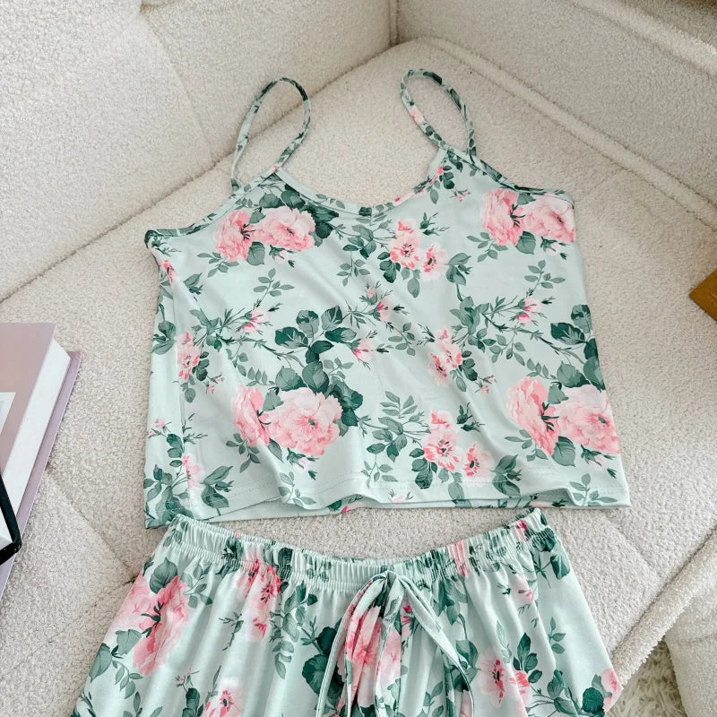 Women Casual Sleepwear Silk Top and Shorts Sets