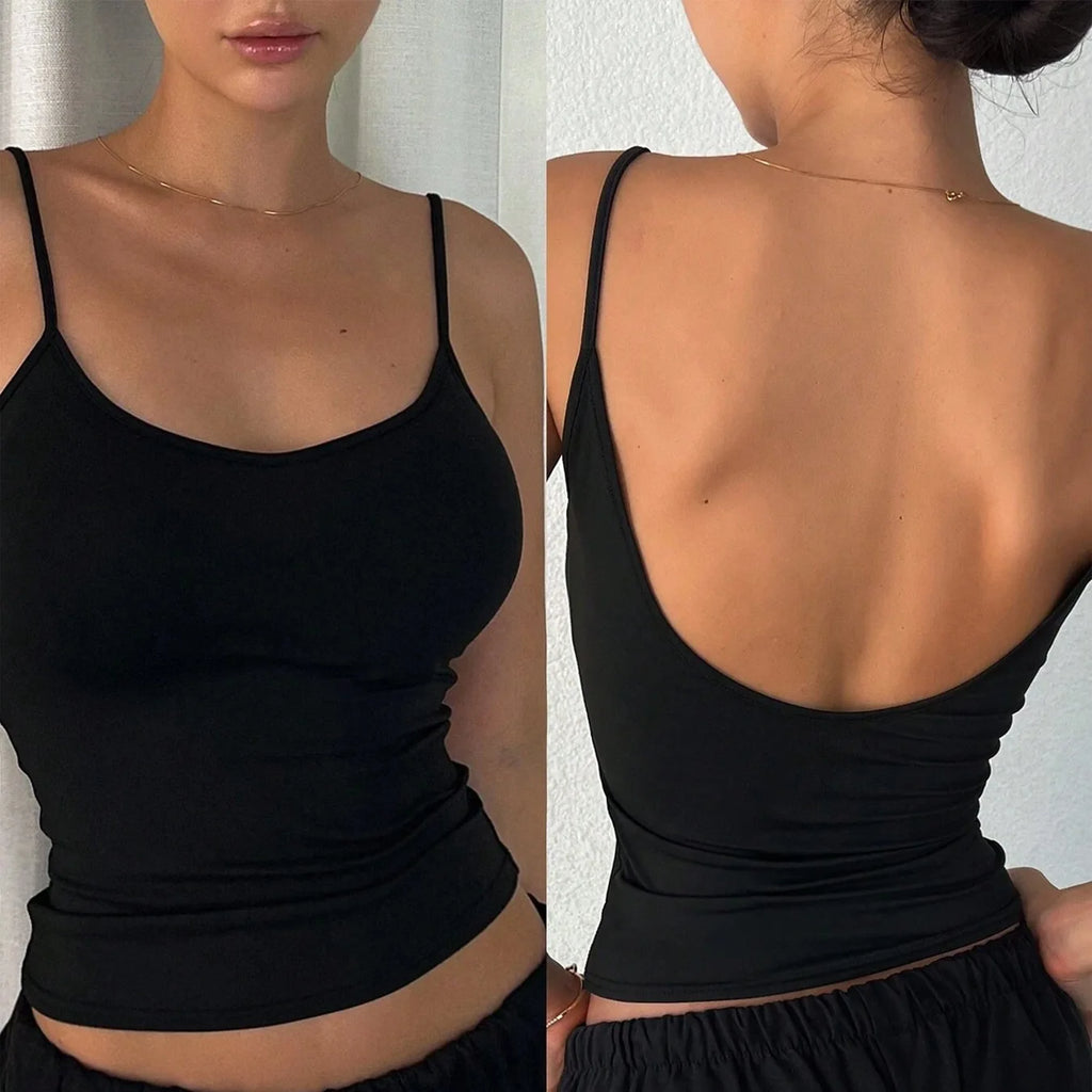 V-Neck Backless Camisole Tank Top — Sleeveless Slim Fit Vintage Y2K Tee