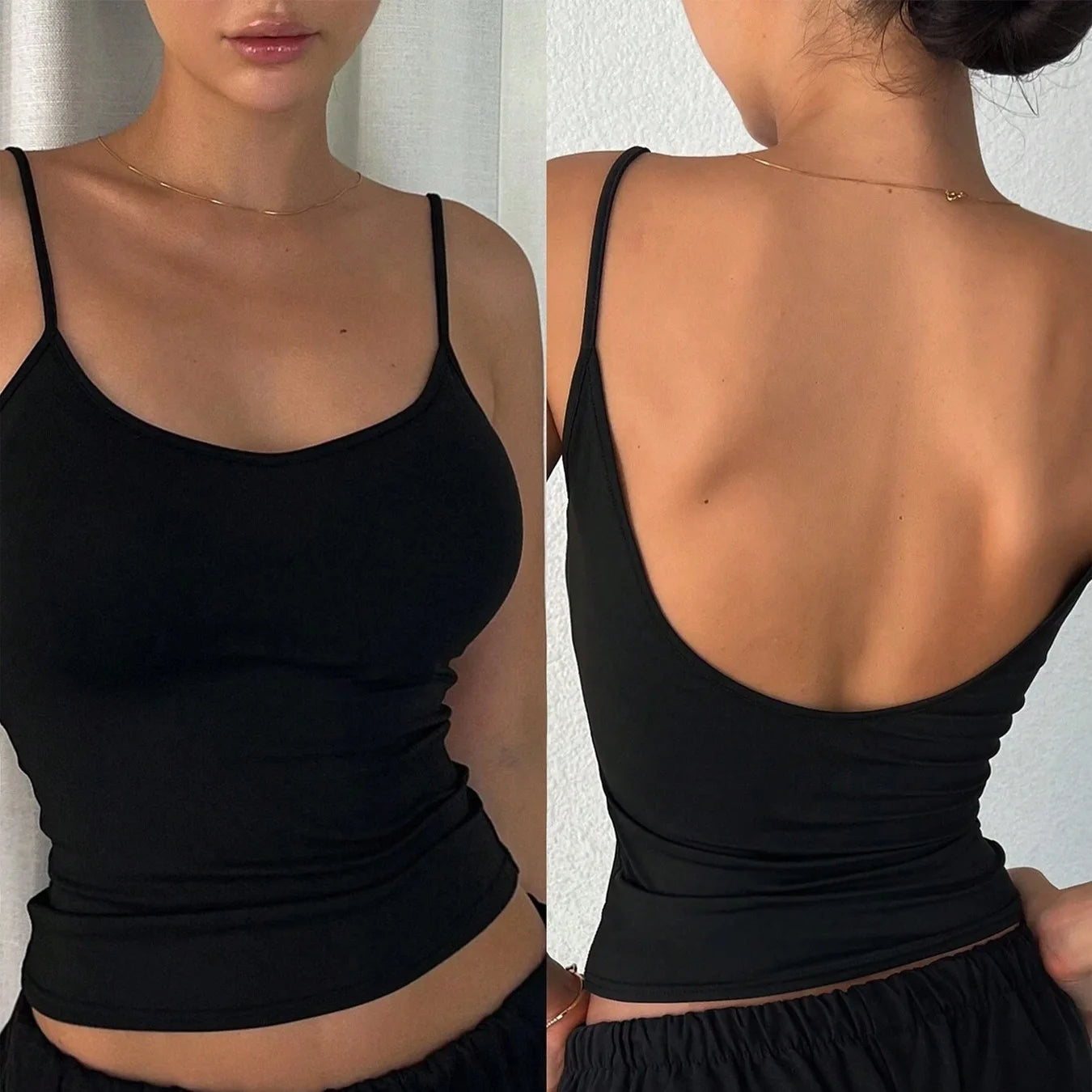 V-Neck Backless Camisole Tank Top — Sleeveless Slim Fit Vintage Y2K Tee