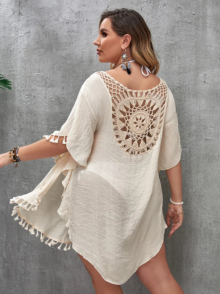 Women's Plus Size Hollow-Out Beach Cover-Up Dress — Loose Vacation Beachwear