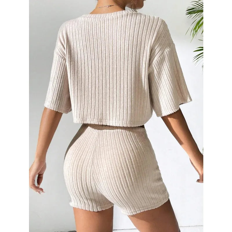Women's Flutter-Sleeve Crop Top & Shorts Two-Piece Set