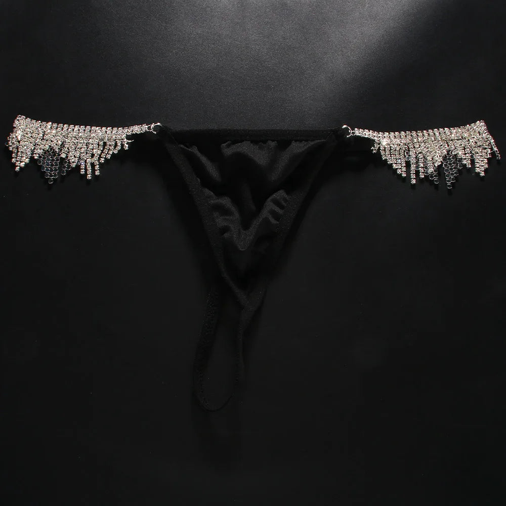 Rhinestone Tassel Body Chain Thong