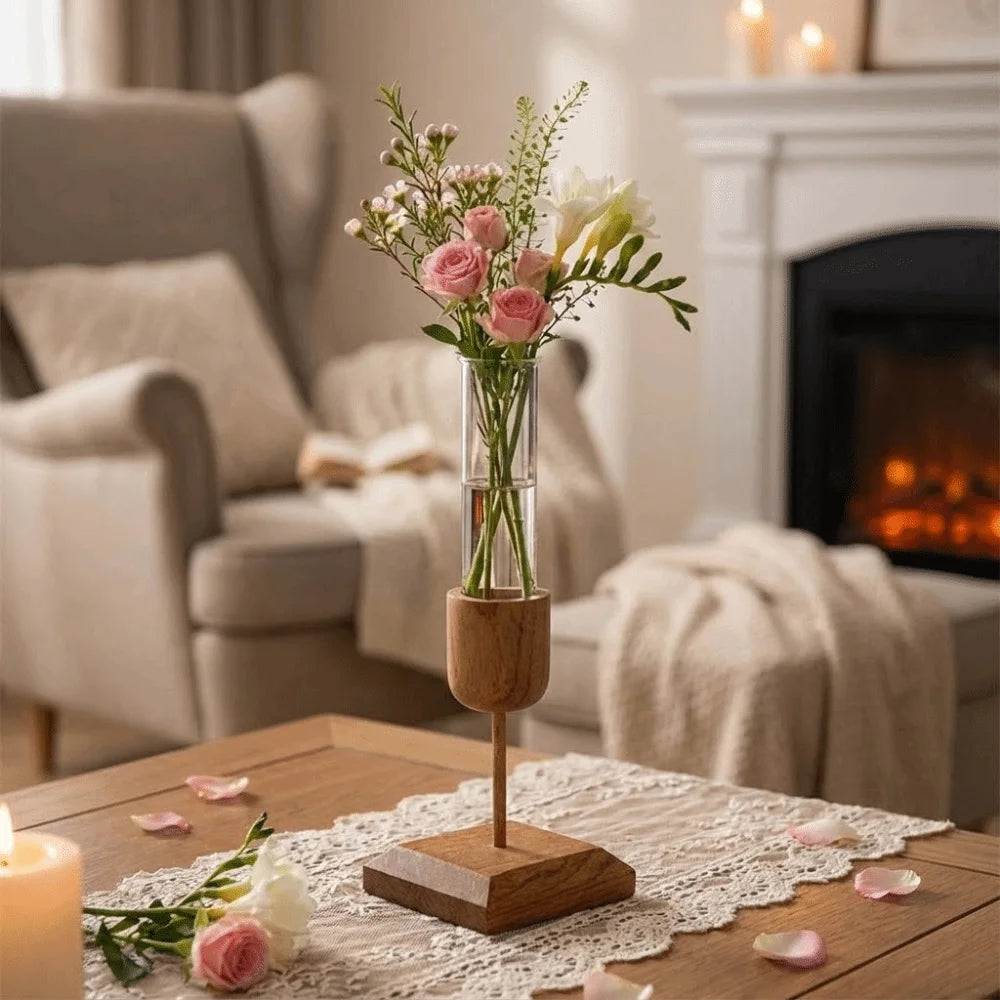 Wood & Glass Hydroponic Vase | Minimalist Home Décor