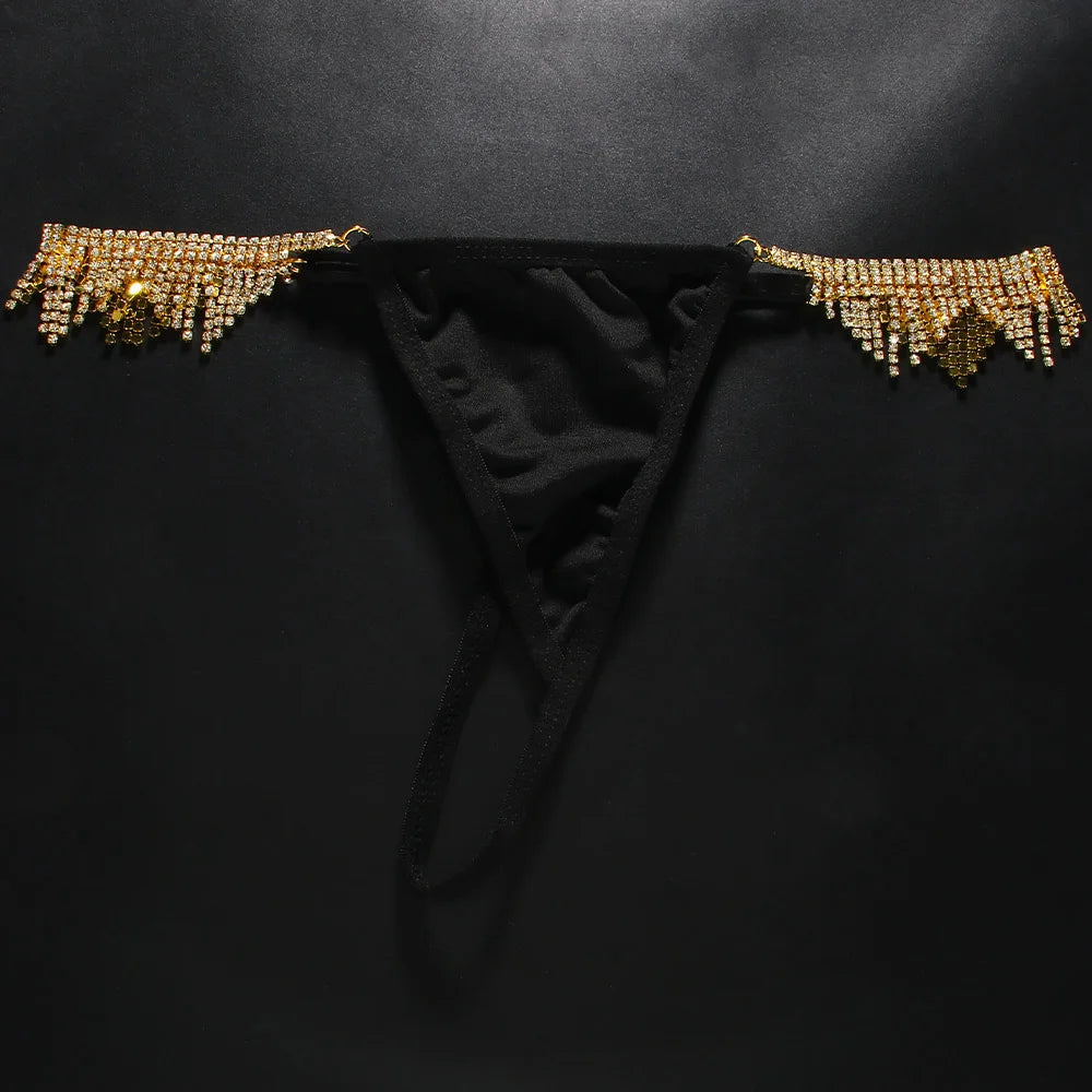 Rhinestone Tassel Body Chain Thong
