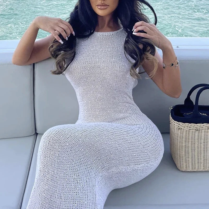 Knitted Hollow-Out Sequin Beach Cover-Up | Women's Vacation Dress