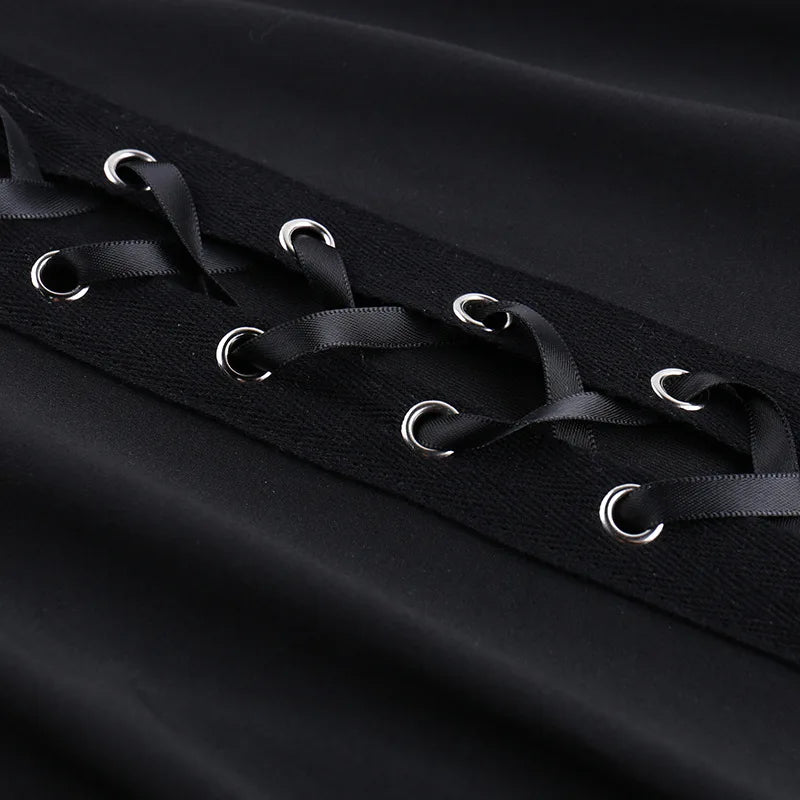 Goth Streetwear Black Bandage Hollow Out Flare Pant