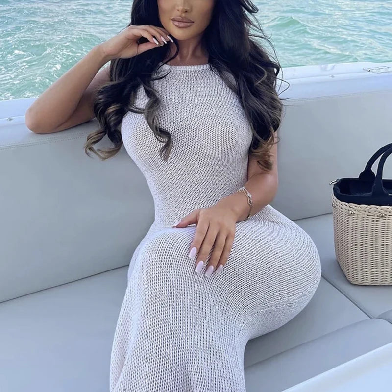 Knitted Hollow-Out Sequin Beach Cover-Up | Women's Vacation Dress