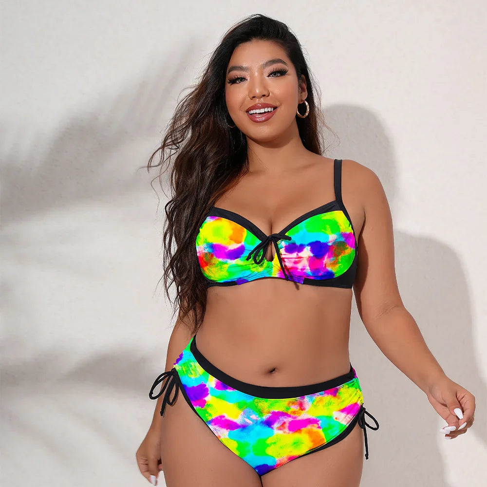 Women's Plus Size High Waist Bow Bikini Set — Push-Up Two-Piece Swimsuit
