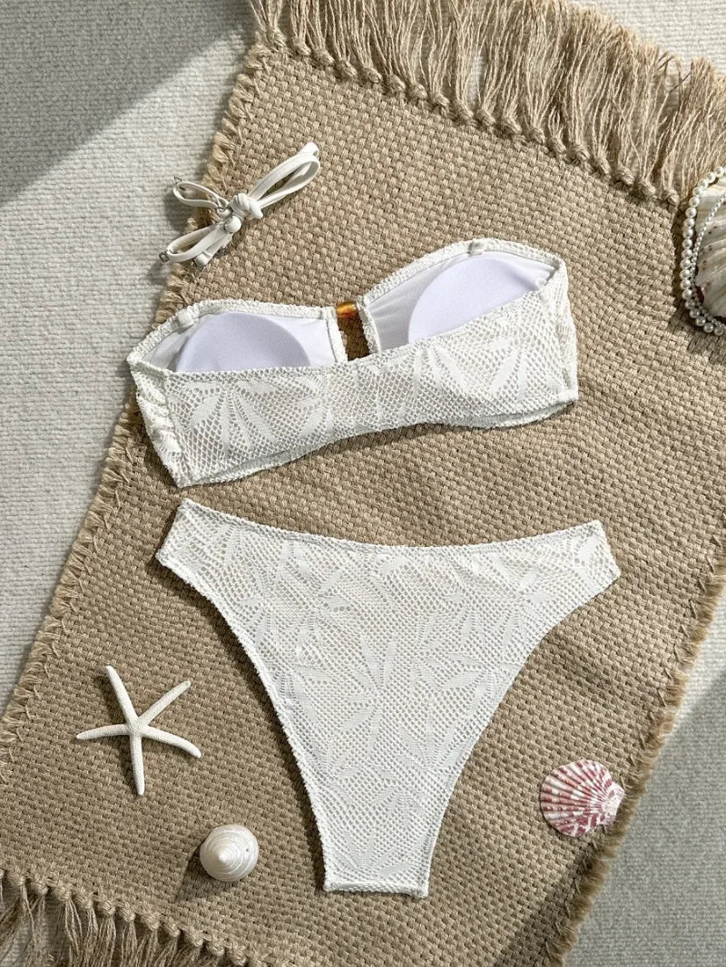 Sexy High Waist Mesh Bikini Pushup Set