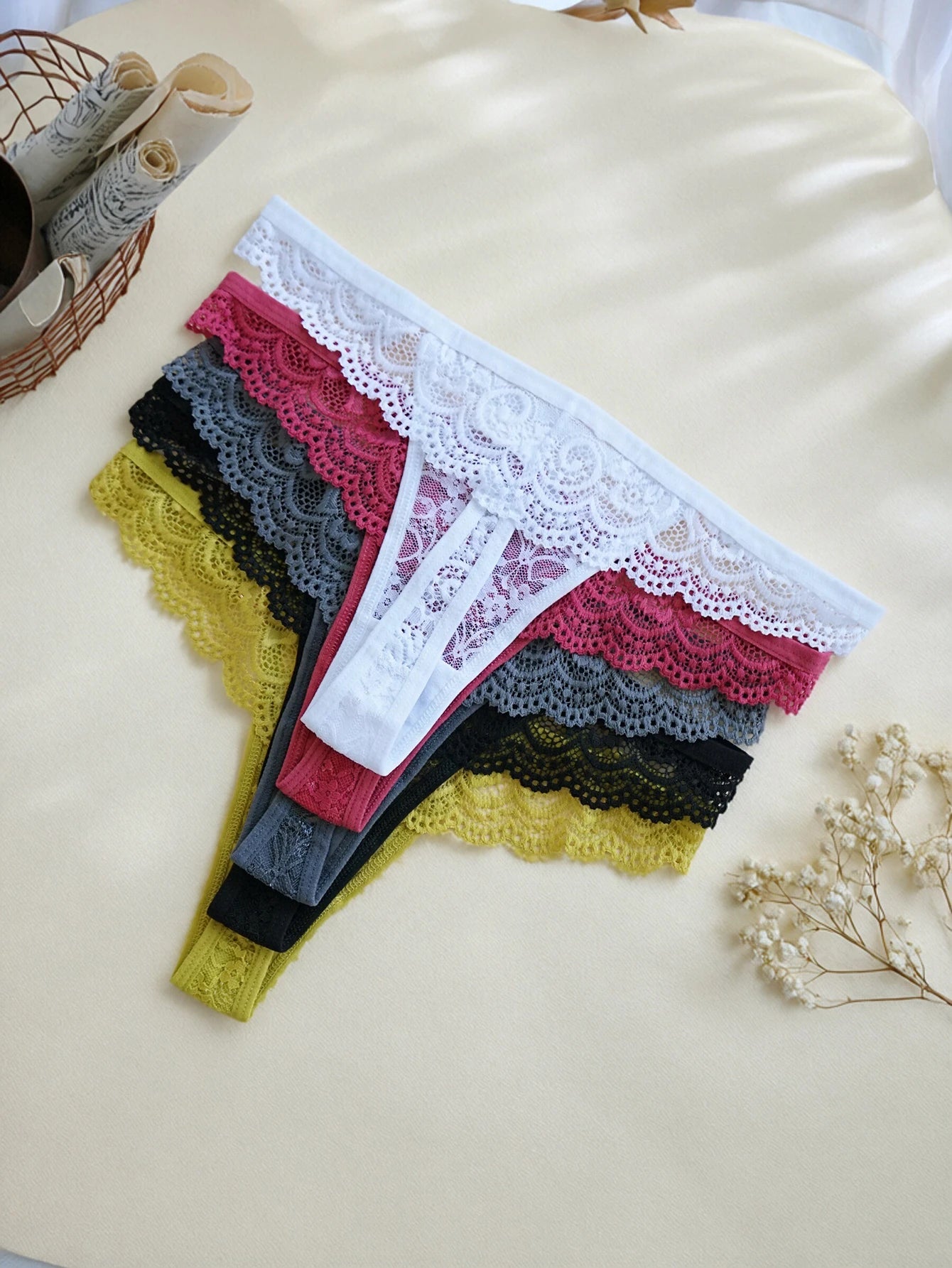 Women's Lace Thong Underwear — 5-Pack Low-Rise G-String Set
