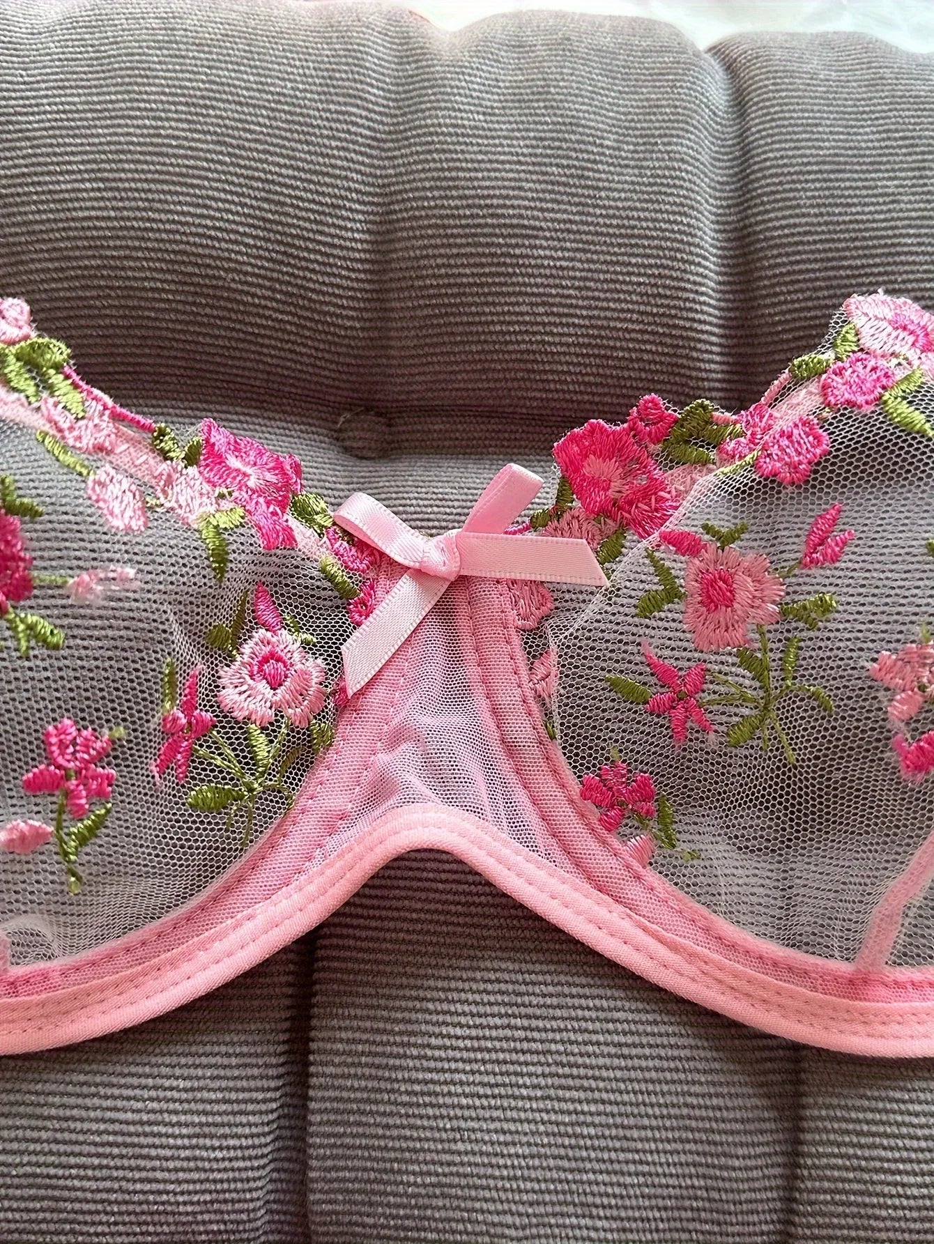 Floral Embroidery Lingerie Set | Women's 2-Piece Underwire Bra & Underwear