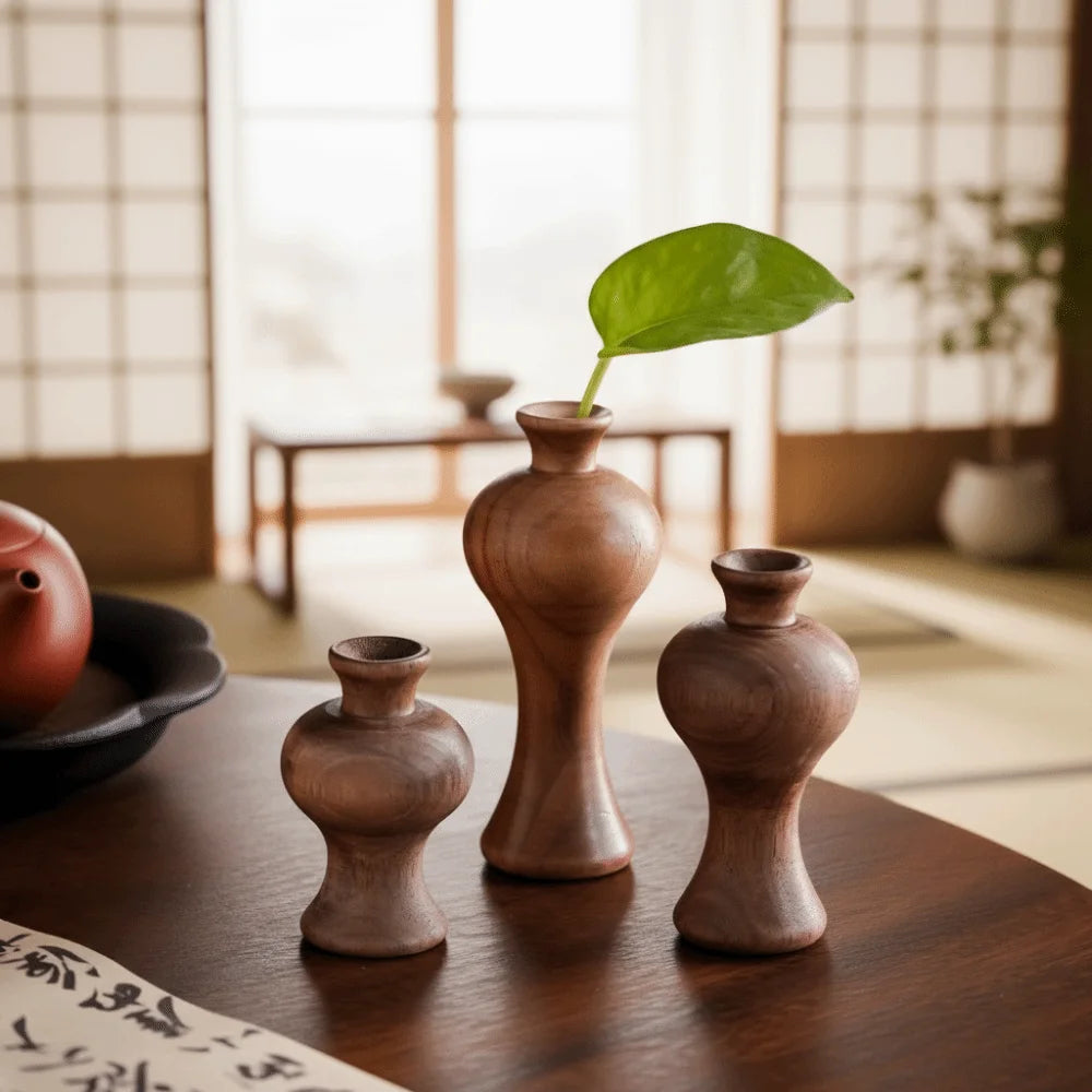 Vintage Solid Wood Vase | Rustic Home Décor