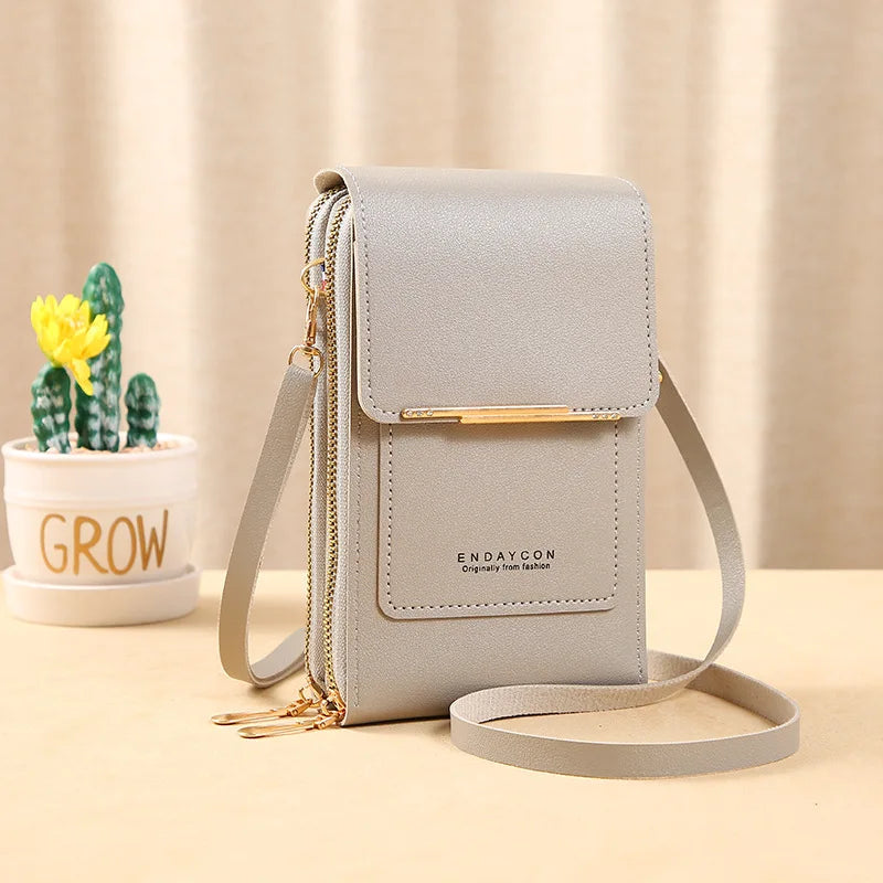 Women's PU Leather Organizer Wallet — Zipper Crossbody Purse with Card Slots