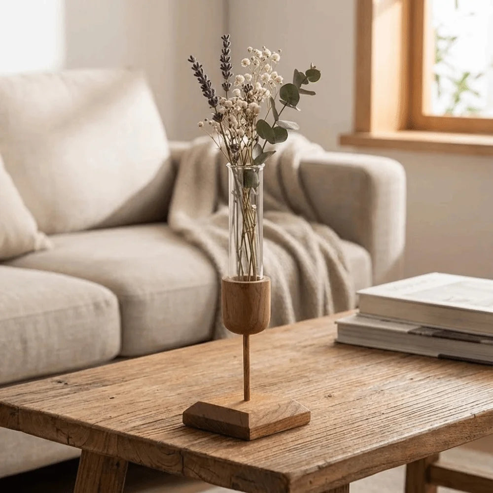 Wood & Glass Hydroponic Vase | Minimalist Home Décor