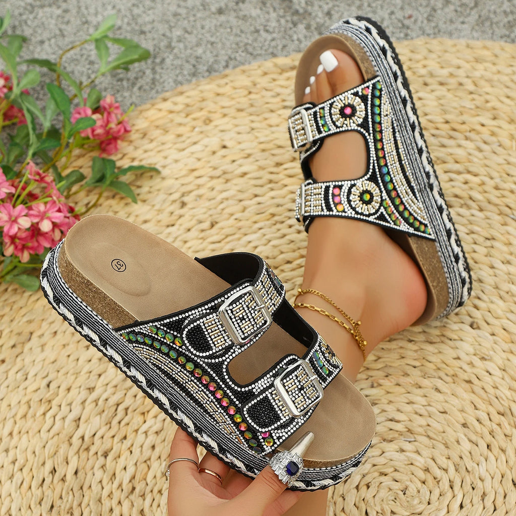 Rhinestone Glitter Slide Sandals