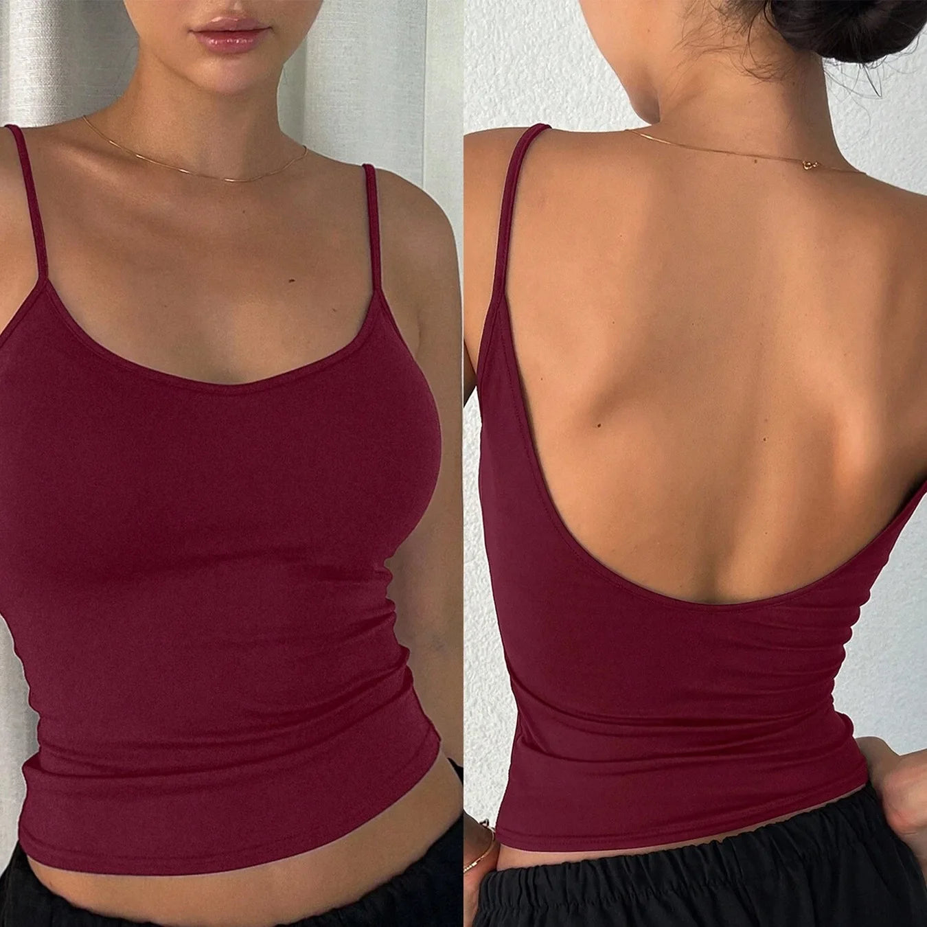 V-Neck Backless Camisole Tank Top — Sleeveless Slim Fit Vintage Y2K Tee