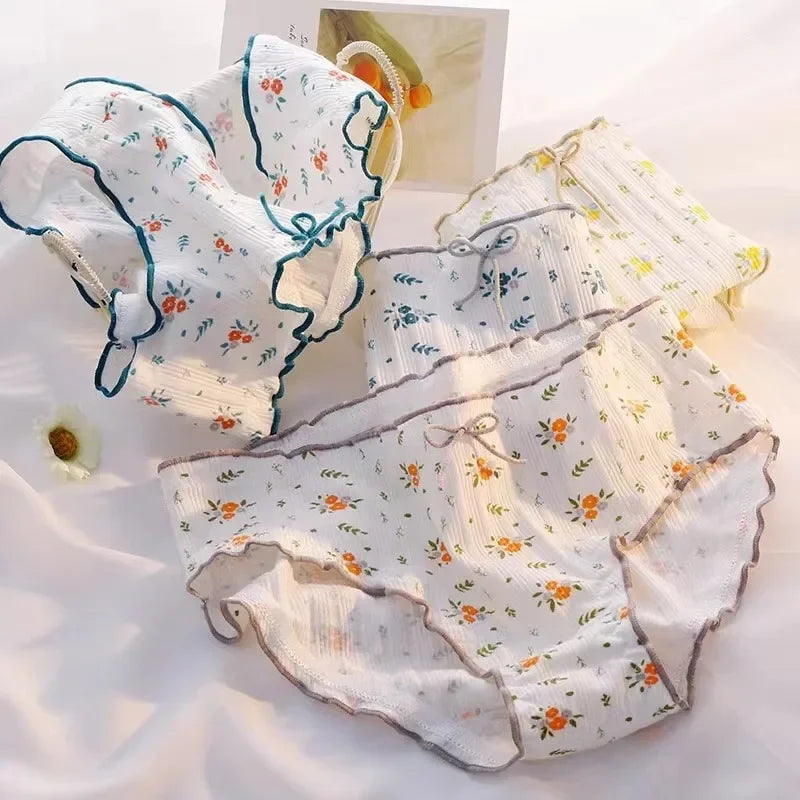 Cotton Panties Women's Underwear Panty Fashion Floral Comfort Briefs Mid Waist