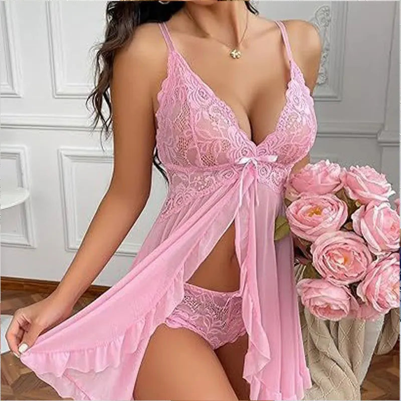 2 Pieces Women's Sleepshirts  Lingerie Soft V Neck Nightgown