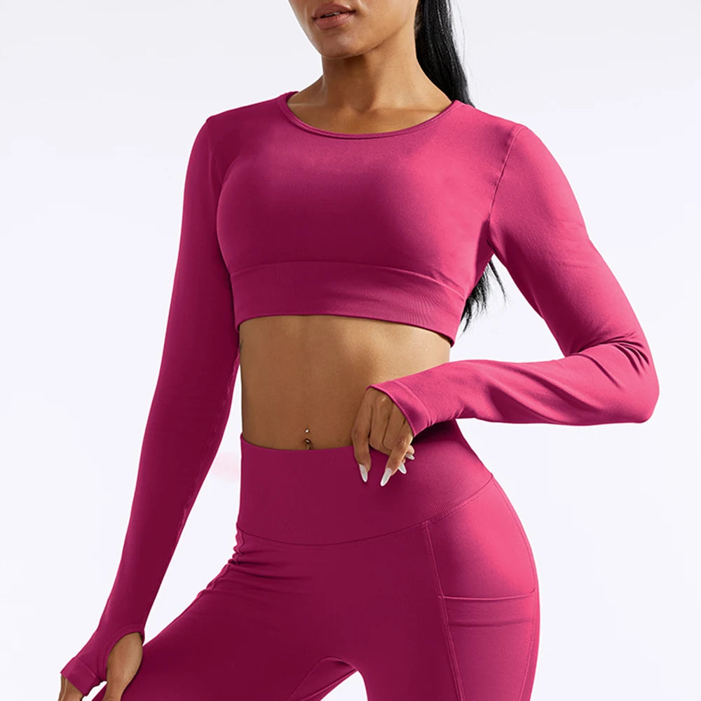Women Yoga Solid Long Sleeve Sports Top
