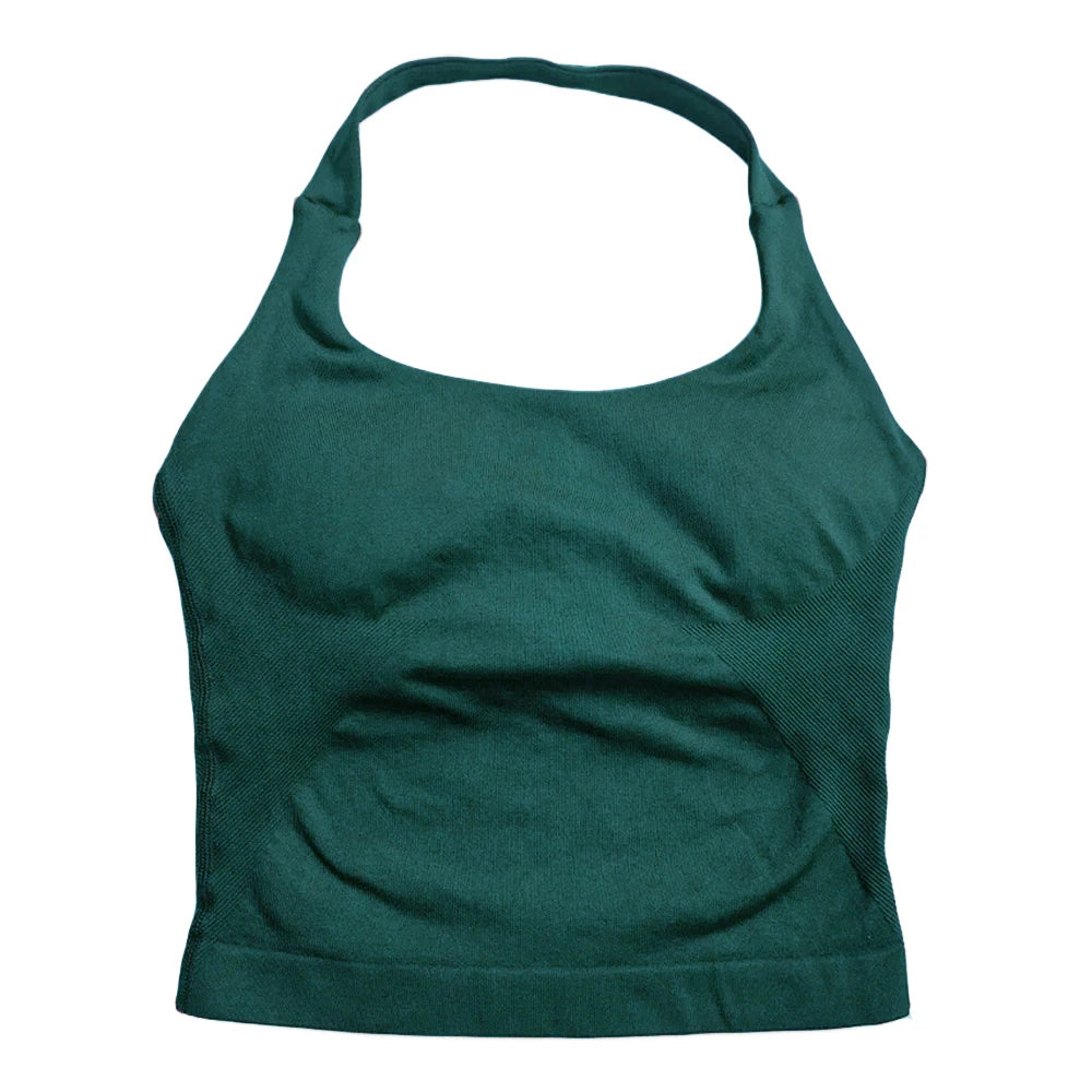 Women's Seamless Halter Tank Top — Padded Sports Bra Workout Vest