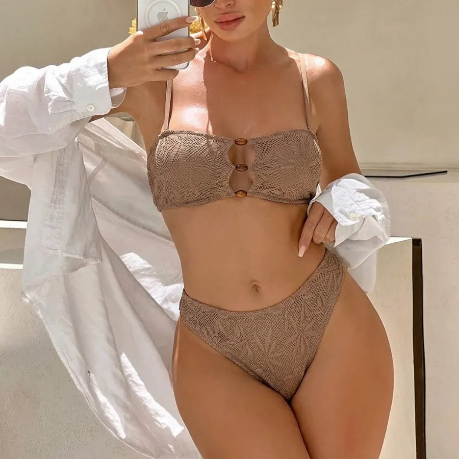 Sexy High Waist Mesh Bikini Pushup Set