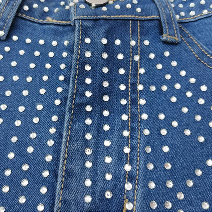 Rhinestone Cut-Out Denim Shorts