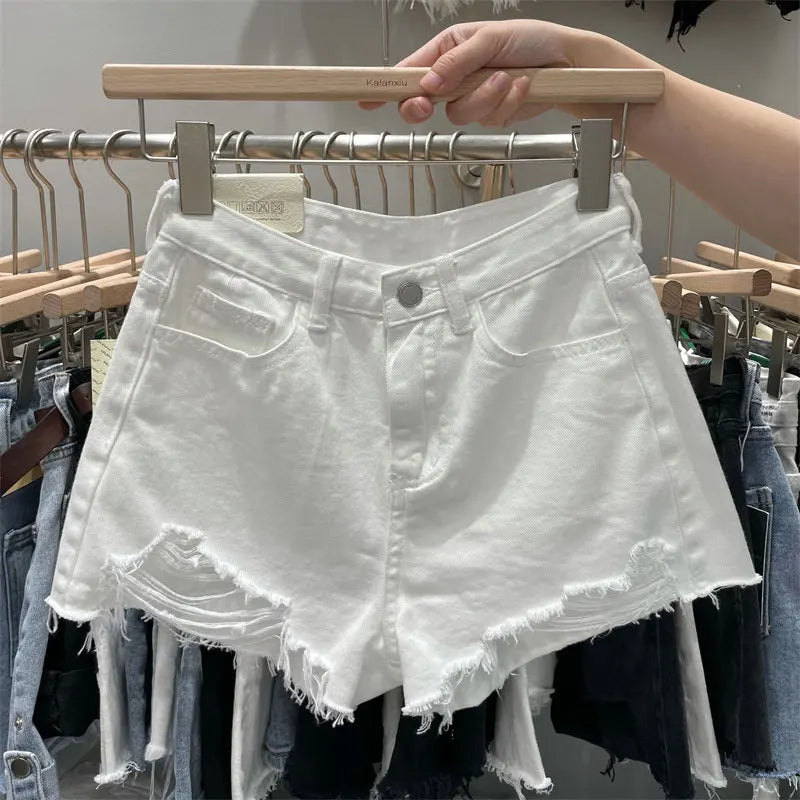 High-Waisted Ripped Denim Shorts