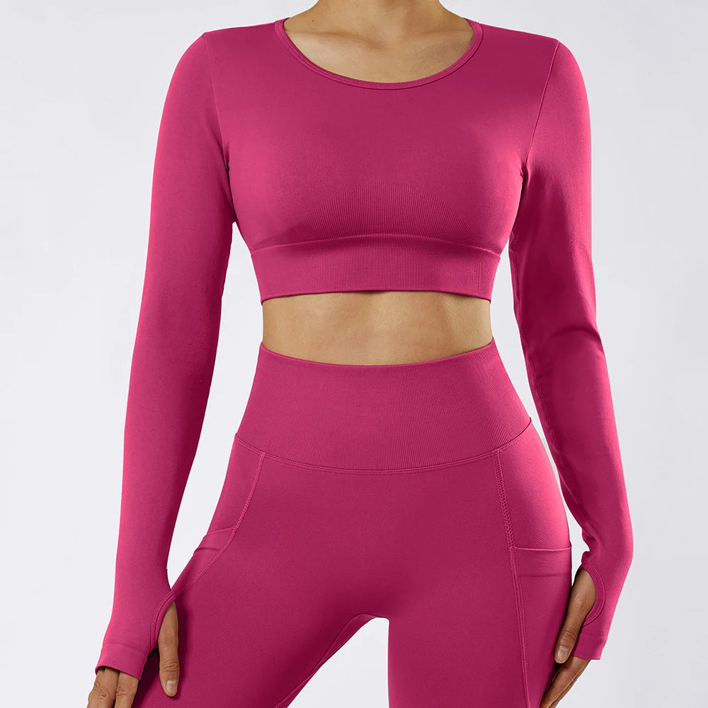 Women Yoga Solid Long Sleeve Sports Top