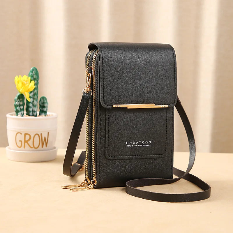 Women's PU Leather Organizer Wallet — Zipper Crossbody Purse with Card Slots