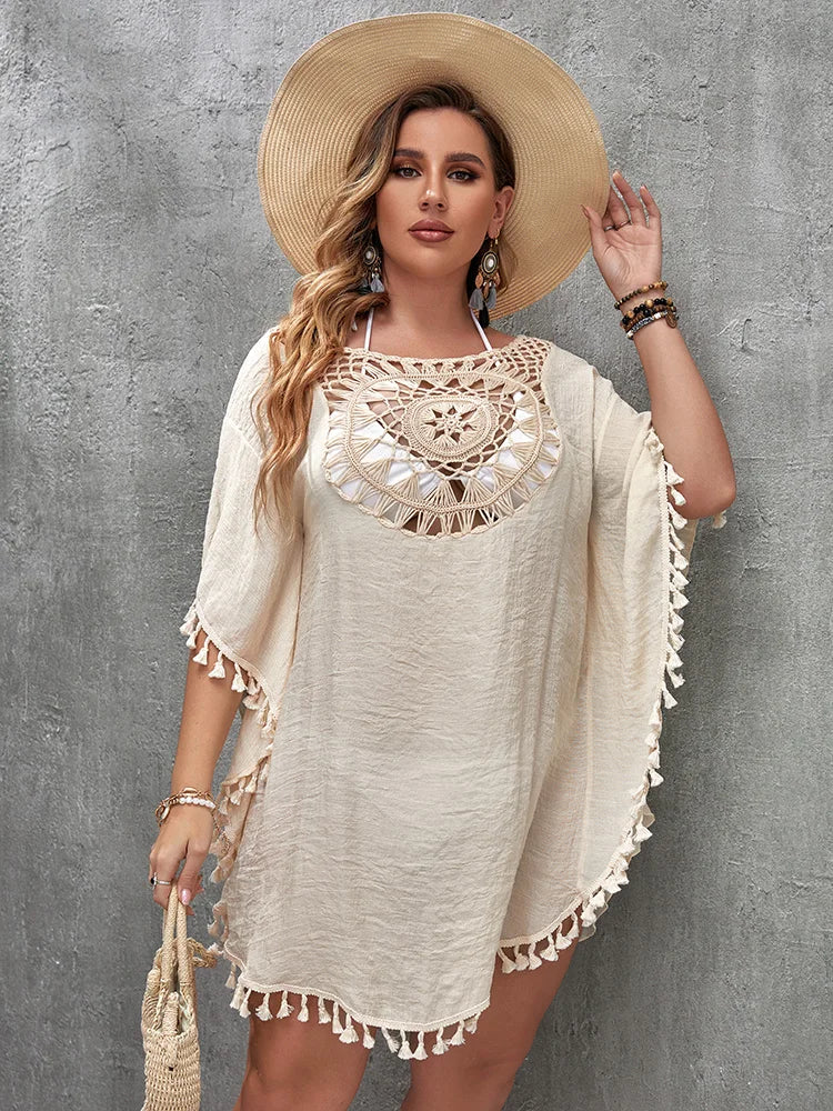 Women's Plus Size Hollow-Out Beach Cover-Up Dress — Loose Vacation Beachwear