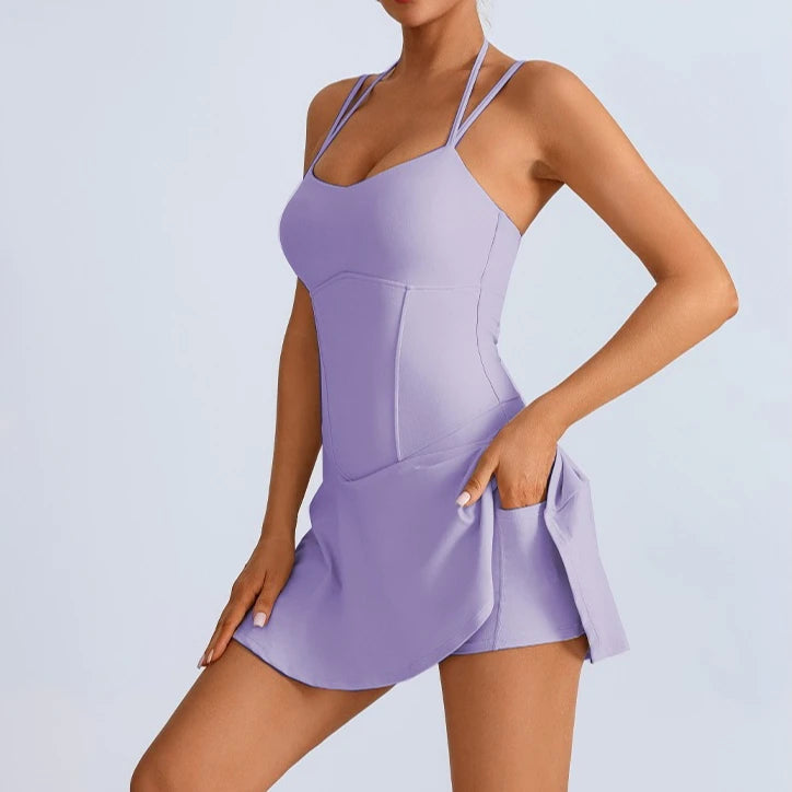 Tennis Mini Dress with Built-In Shorts & Pockets