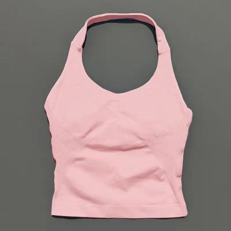 Seamless Longline Strappy Sports Tank — Halter Neck Ruched Backless Activewear Top
