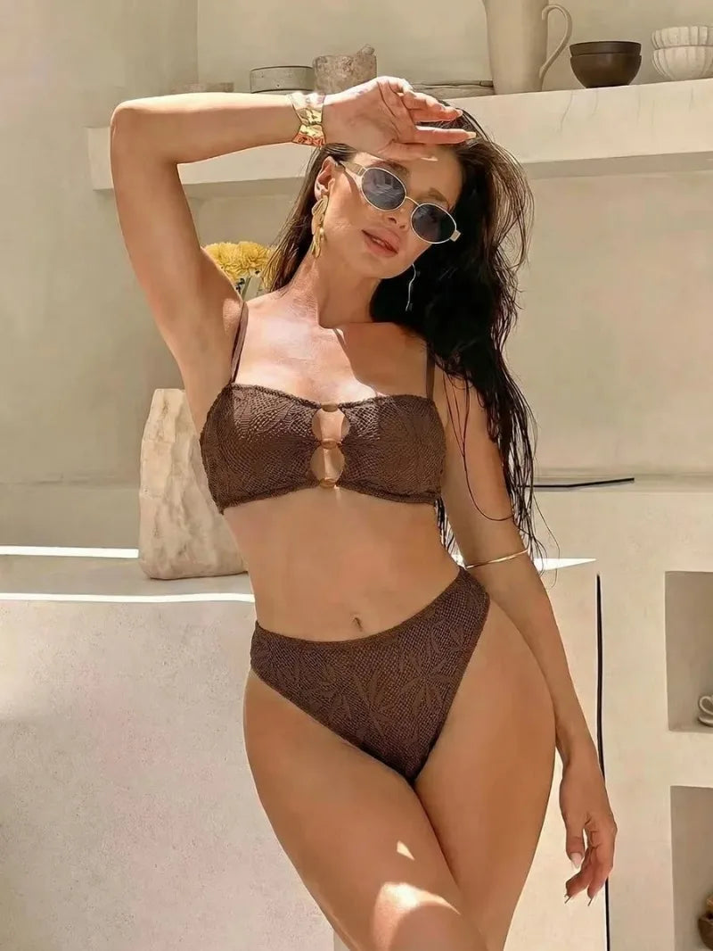 Sexy High Waist Mesh Bikini Pushup Set