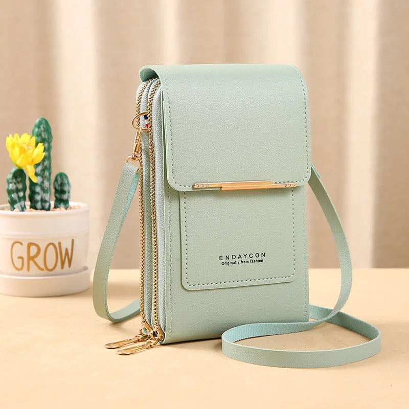 Women's PU Leather Organizer Wallet — Zipper Crossbody Purse with Card Slots