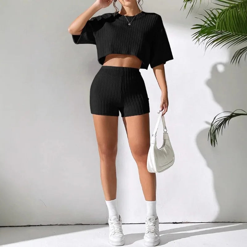 Women's Flutter-Sleeve Crop Top & Shorts Two-Piece Set