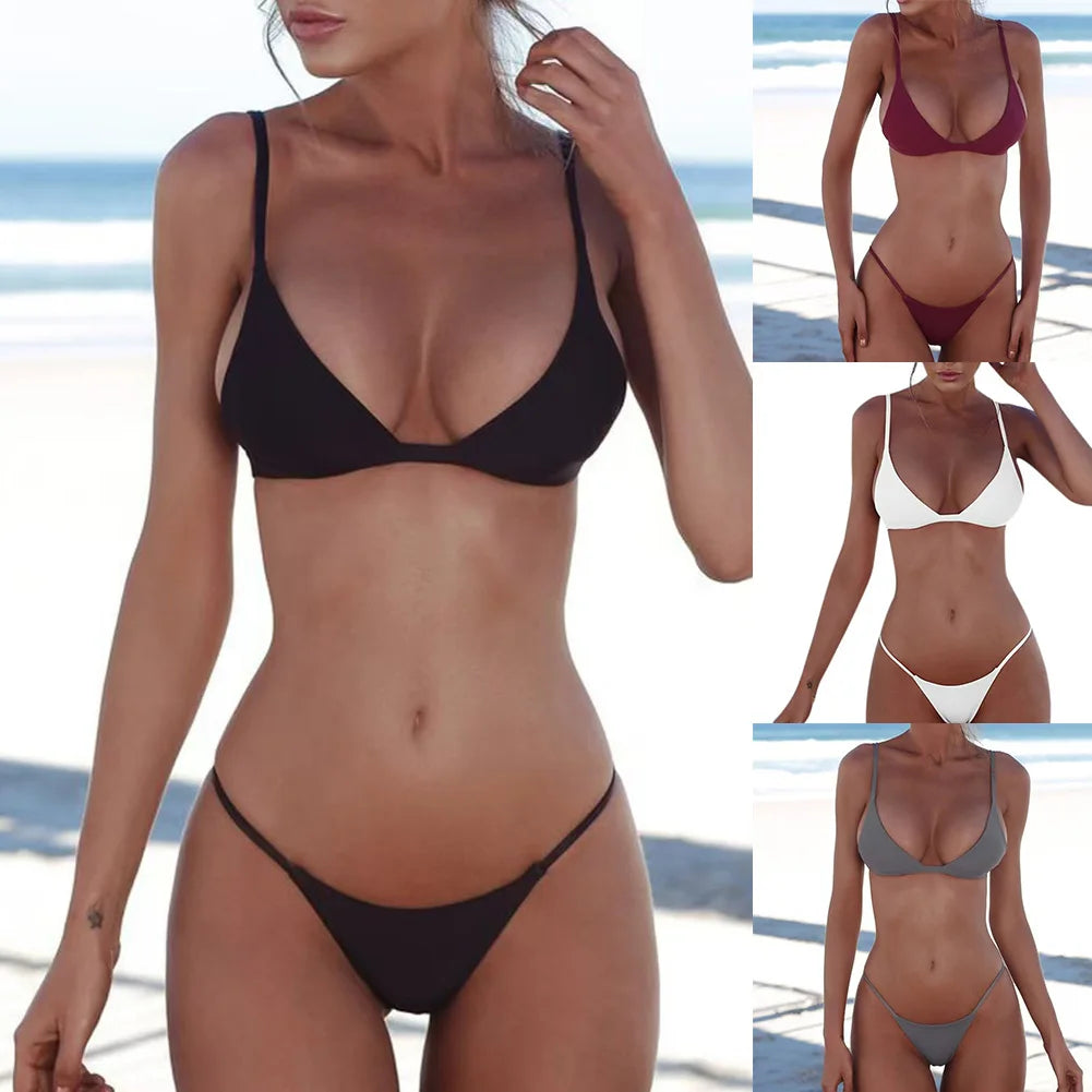 Women's Solid Color Two-Piece Bikini Set