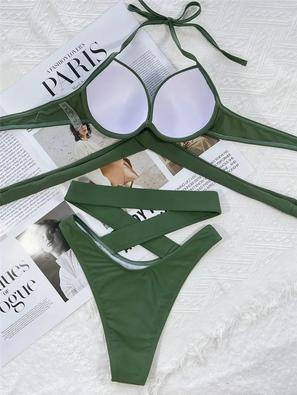 High Waisted Bandage Halter Bikini Set