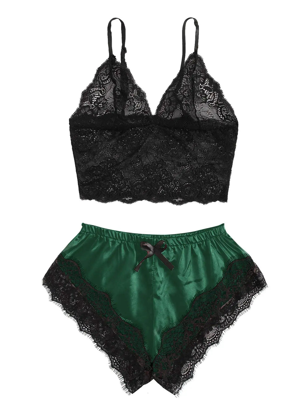 Women's Satin Lace Pajama Set — Cami Top & Shorts (Plus Size L–2XL)